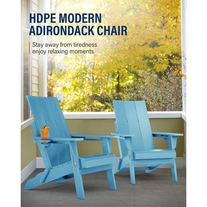 WINSOON Modern HDPE Outdoor Folding Adirondack Chair With Cup Holder Set Of 4