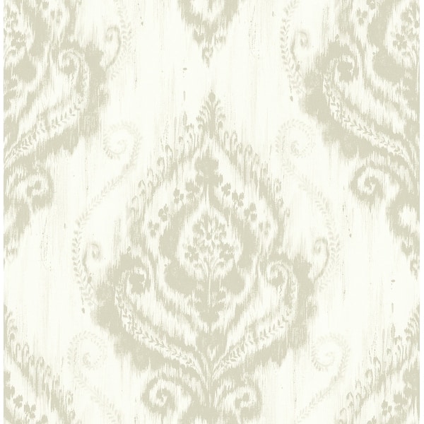 slide 2 of 8, Seabrook Designs Lovette Ikat Damask Unpasted Wallpaper 20.5 in. W x 33 ft. L - Metallic Latte