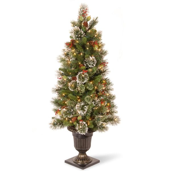 Shop 4 Pre Lit Potted Wintry Pine Entrance Artificial Christmas