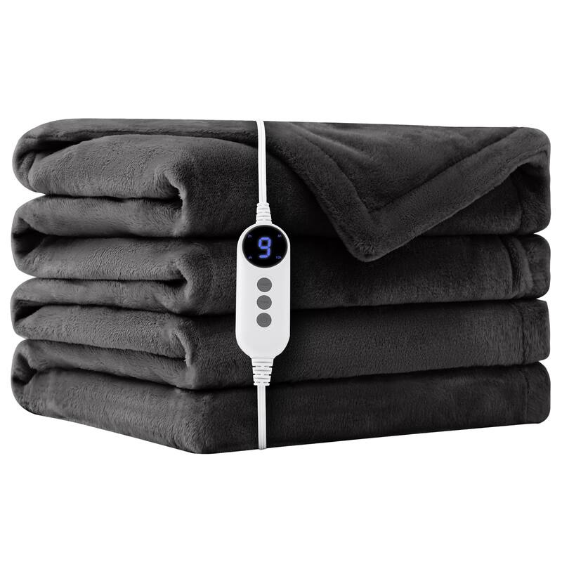 Reversible Flannel Electric Blanket, Heated Throw, Temperature and Timing Functions of a Controller - 50"*60" - Charcoal Grey