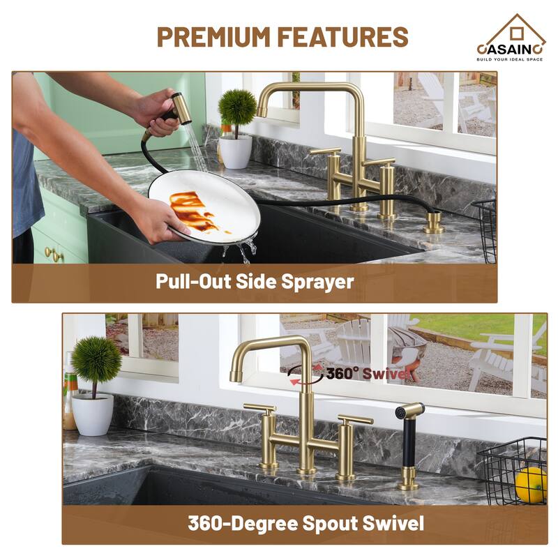 Bridge Kitchen Faucet with Pull-Out Side Sprayer