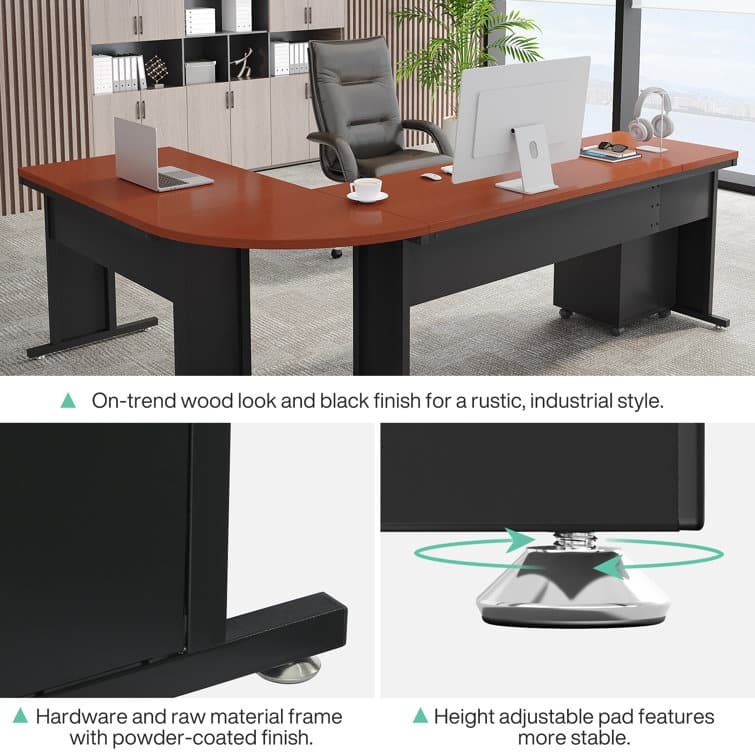 83" L-Shaped Executive Desk, Large L Office Desk with 3-Drawer Mobile File Cabinet, Business Furniture Desk Workstation