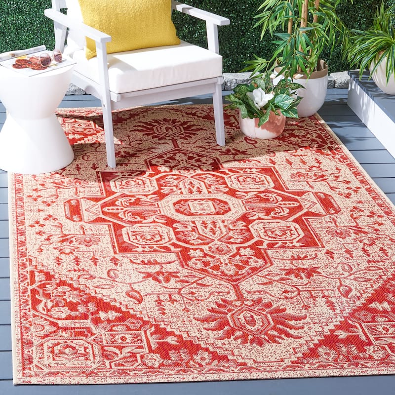 SAFAVIEH Beach House Caoimhe Indoor/ Outdoor Patio Backyard Rug - 5'3" x 7'6" - Red/Creme
