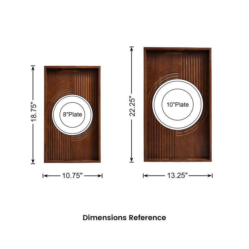Glitzhome Set of 2 Rectangle Wood Abstract Carved Decorative Trays with Handles