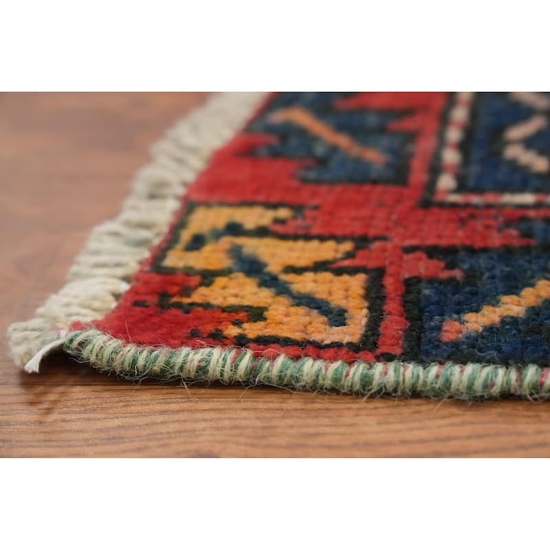 Hand Knotted Oriental 100% Wool Carpet Traditional Geometric Oranges & Rust Heriz Runner Rug - 9' 9'' X 3' 6''