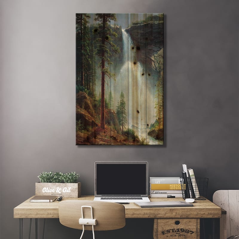 Nevada Falls Print On Wood by Albert Bierstadt - Multi-Color