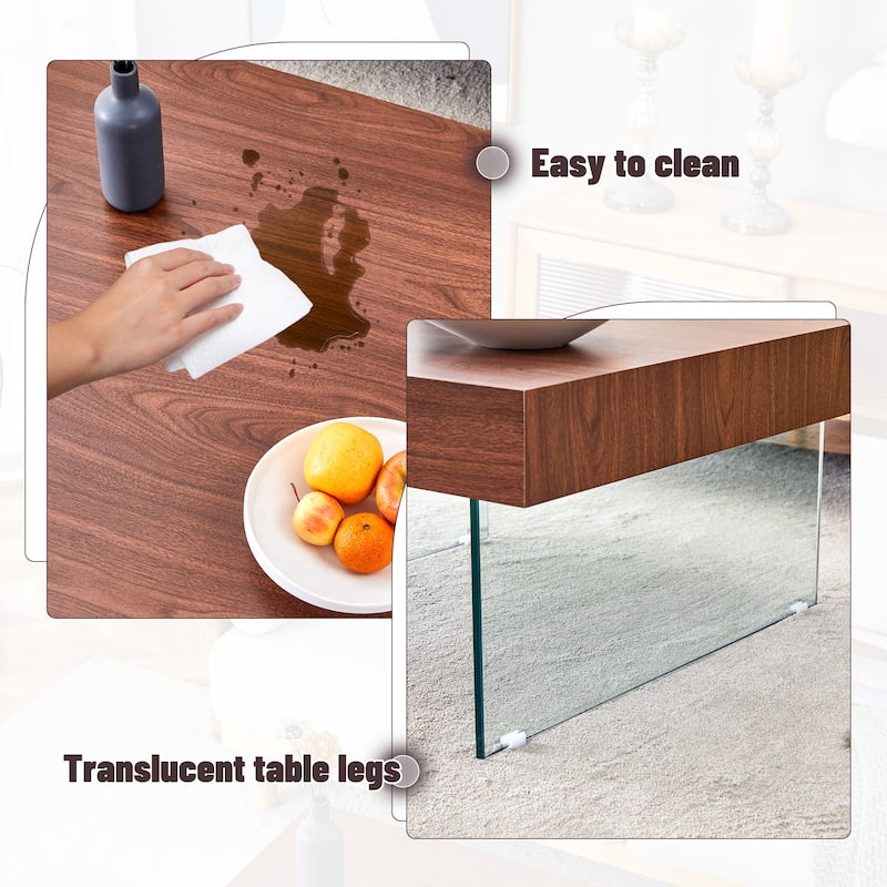 Walnut Colored Square Mdf Coffee Table - 31.5"X31.5"With Tempered Glass Legs.Density Board Sticker,Reinforced Glass Legs