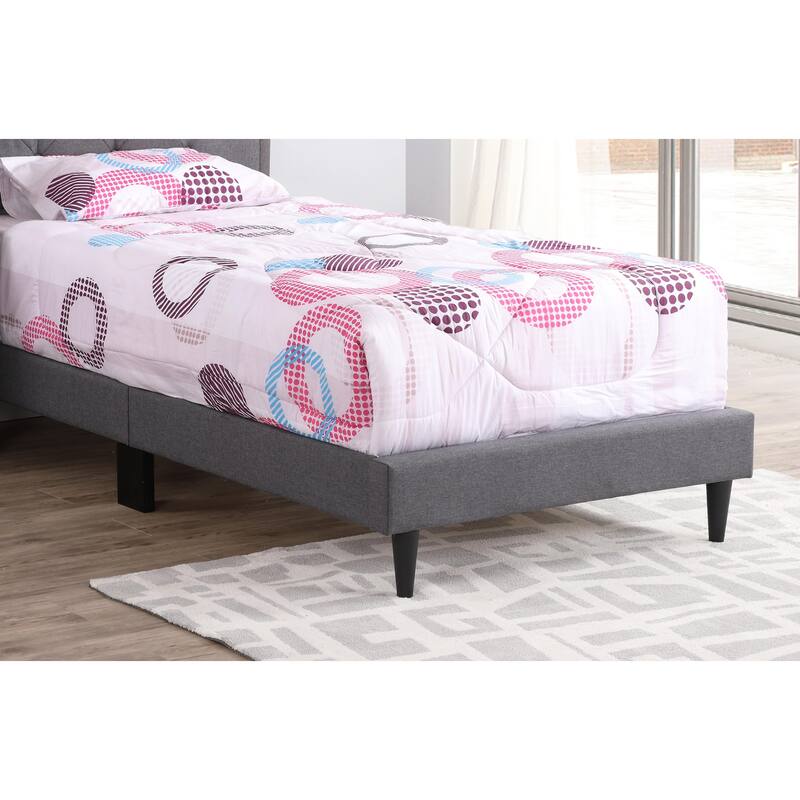 Sleek Gray Twin Bed with Tufted Headboard and Adjustable Height