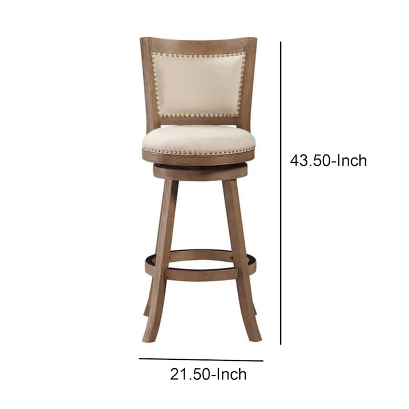 Nailhead Trim Round Barstool with Padded seat and Back, Brown and Beige - 43.5 H x 18 W x 21.5 L Inches
