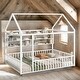 preview thumbnail 1 of 10, White Space-Saving Full Size Kids Bed House Bed with Fence and Shelves White