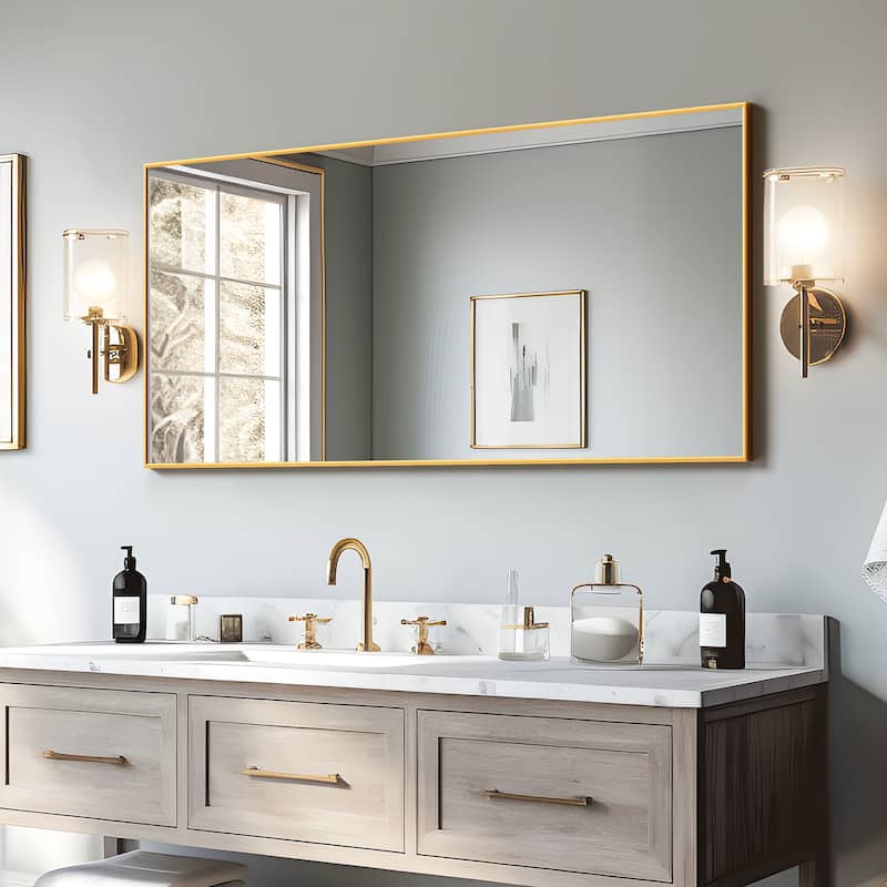 Modern Thin Frame Wall-mounted Vanity Mirror (Set Of 2） - 47*22