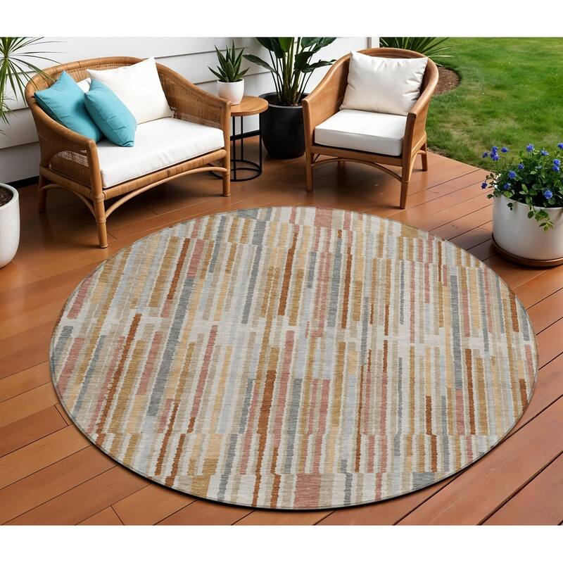 HomeRoots Striped Transitional Rectangle Outdoor Rug - 8' Round