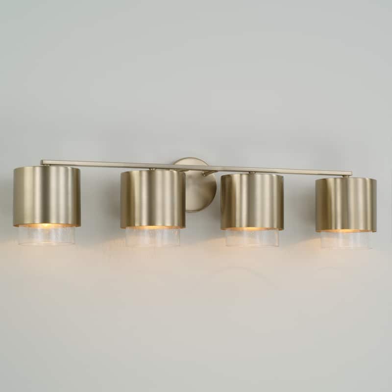 33.50"W x 8.25"H 4-Light Cylindrical Metal Vanity with Seeded Glass - N/A