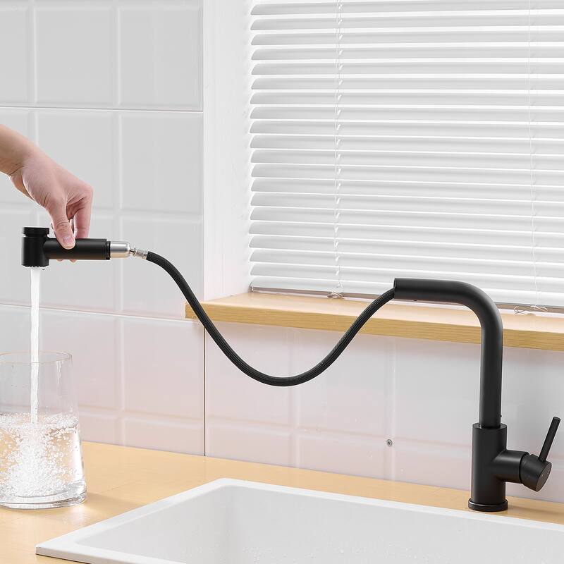 Modern Single Handle Single Hole Bathroom Sink Faucet with Pull Out Sprayer for Easy Rinsing and Cleaning
