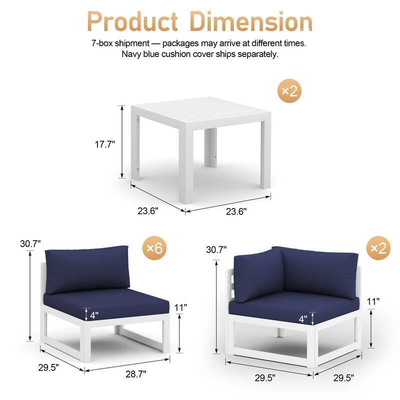 FINCATI Outdoor Furniture Aluminum Patio Set White Aluminum Outdoor Sofa with Thick Cushions and 29 Inch Deep Seat