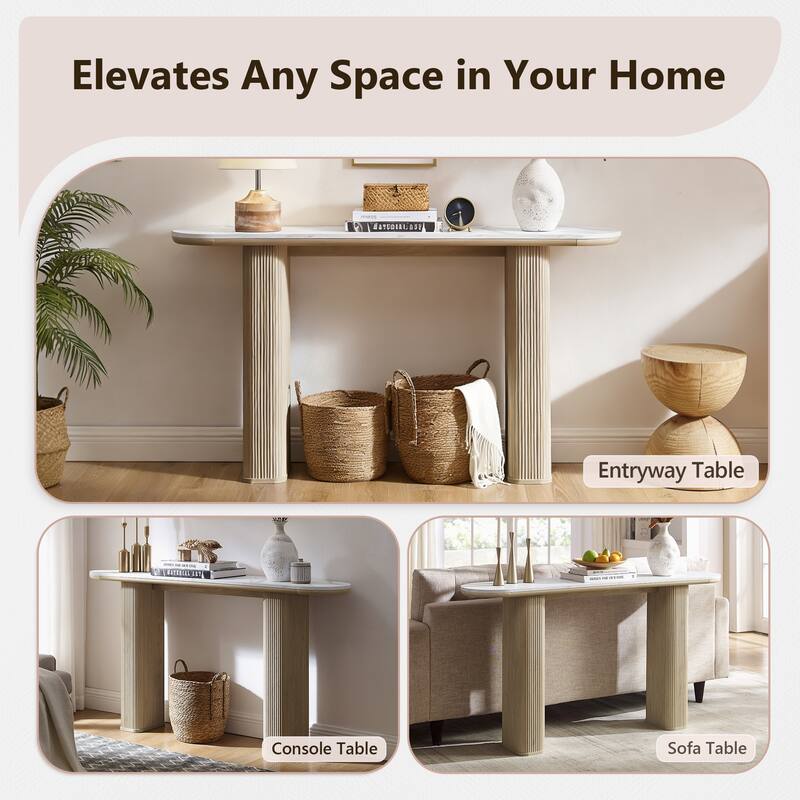 63" Modern Console Table, Entryway Table, Sofa Table with Fluted Bases