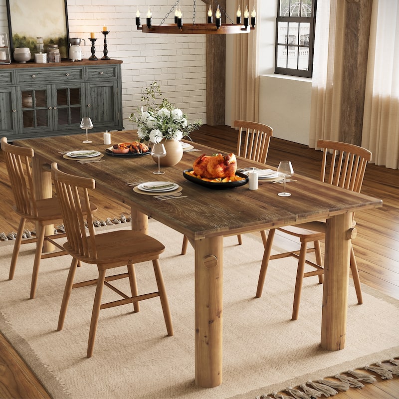 Solid Wood Dining Table for 6, 63 Inch Real Wood Kitchen Table