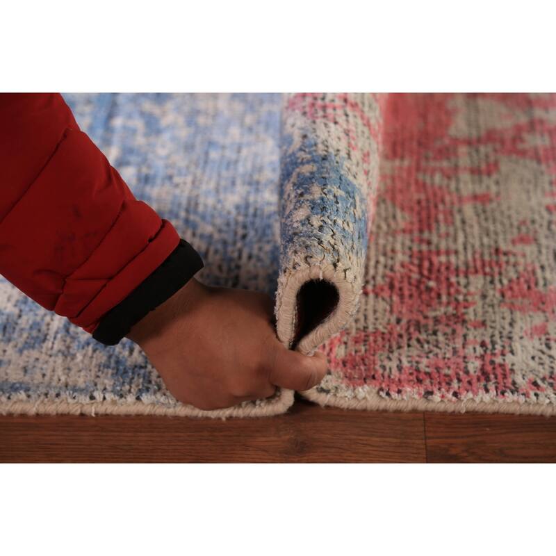 Contemporary Abstract Oriental Runner Rug Handmade Wool Carpet - 2'11"x 8'3"