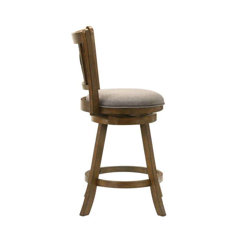 Kodi Modern Farmhouse Swivel Wood Counter Height Kitchen Bar Stool in Sepia Brown Finish with Fabric Upholstered Seat