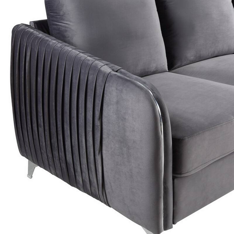 Leah 32 Inch Modern Accent Armchair, Vertical Quilted Design, Gray Velvet