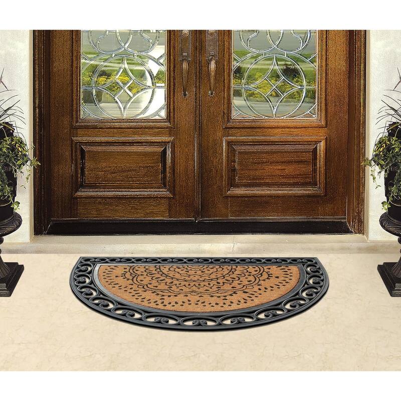 A1HC Floral Design Half Round Rubber and Coir Large Outdoor Entrance Durable Doormat 30"X48"