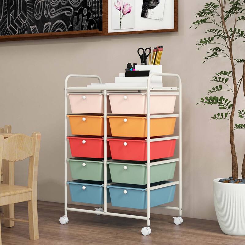 Costway 10-Drawer Storage Cart Utility Rolling Trolley Kitchen Office