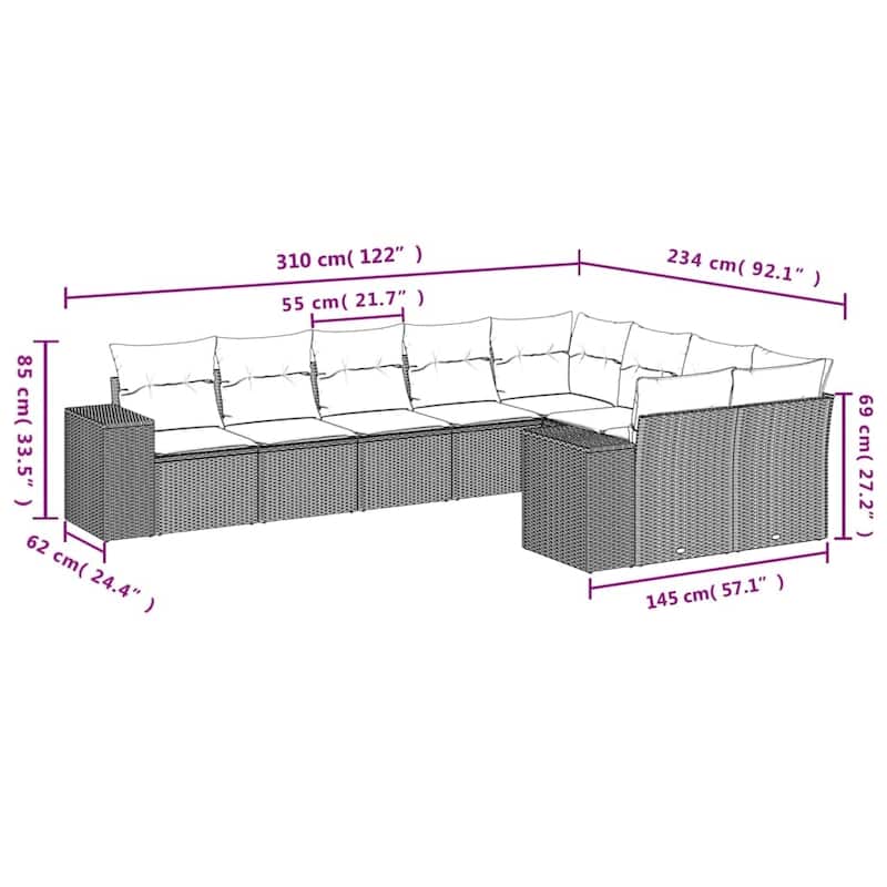 vidaXL 9 Piece Patio Sofa Set with Cushions Black Poly Rattan