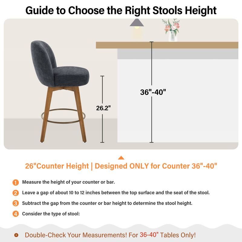 Fabric Upholstered Counter Height Swivel Bar Stools - 37.8"H x 19.7"W x 23.2"D