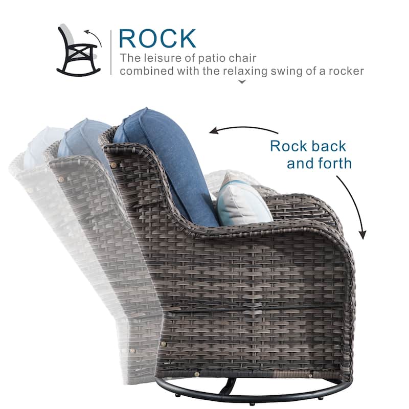 OVIOS 3-piece Rattan Wicker Rocking Swivel Chair Set