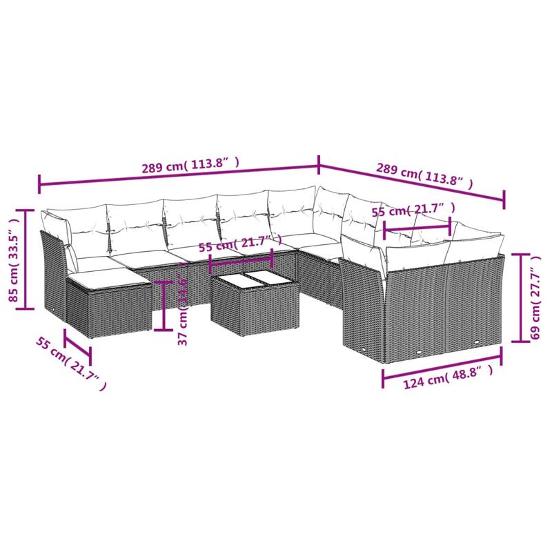 vidaXL Garden Sofa Set Grey PE rattan Large Modular Garden Sofa Set - 21.7 x 21.7 x 14.6