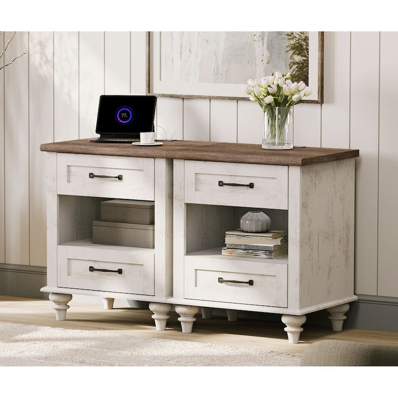 Farmhouse End Table Nightstands with Charging Station & Drawer
