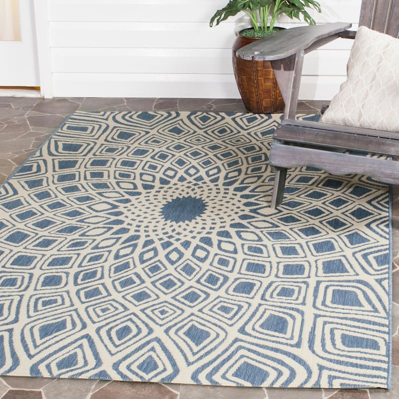 SAFAVIEH Courtyard Marylyn Indoor/ Outdoor Waterproof Patio Backyard Rug - 8' x 11' - Blue/Beige