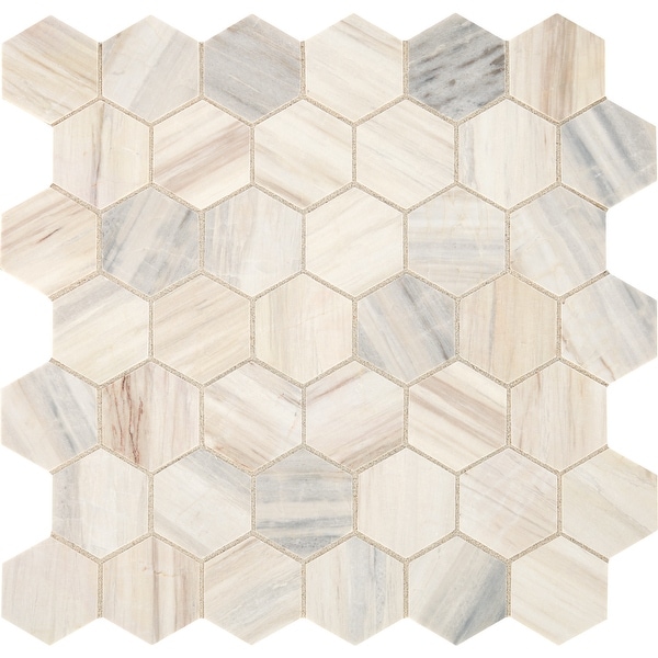 Daltile M0122HEXMS1U Fonte - 2" x 2" Hexagon Mosaic Floor and Wall Tile - Honed Marble Visual - Sold by Sheet - Pier White