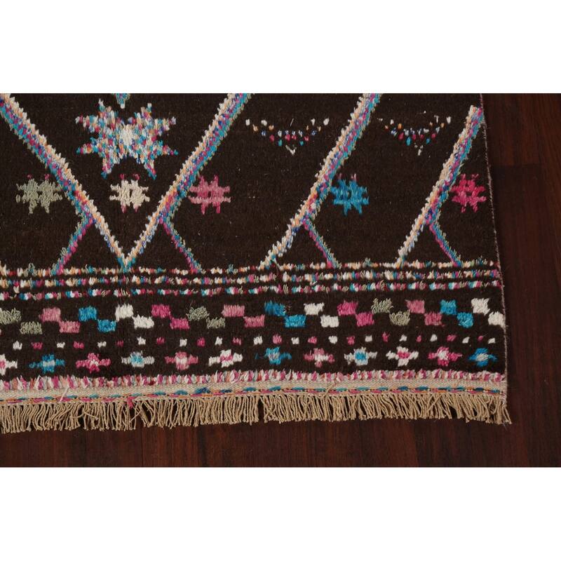 Geometric Tribal Moroccan Area Rug Hand-knotted Oriental Wool Carpet - 5'10" x 9'7"