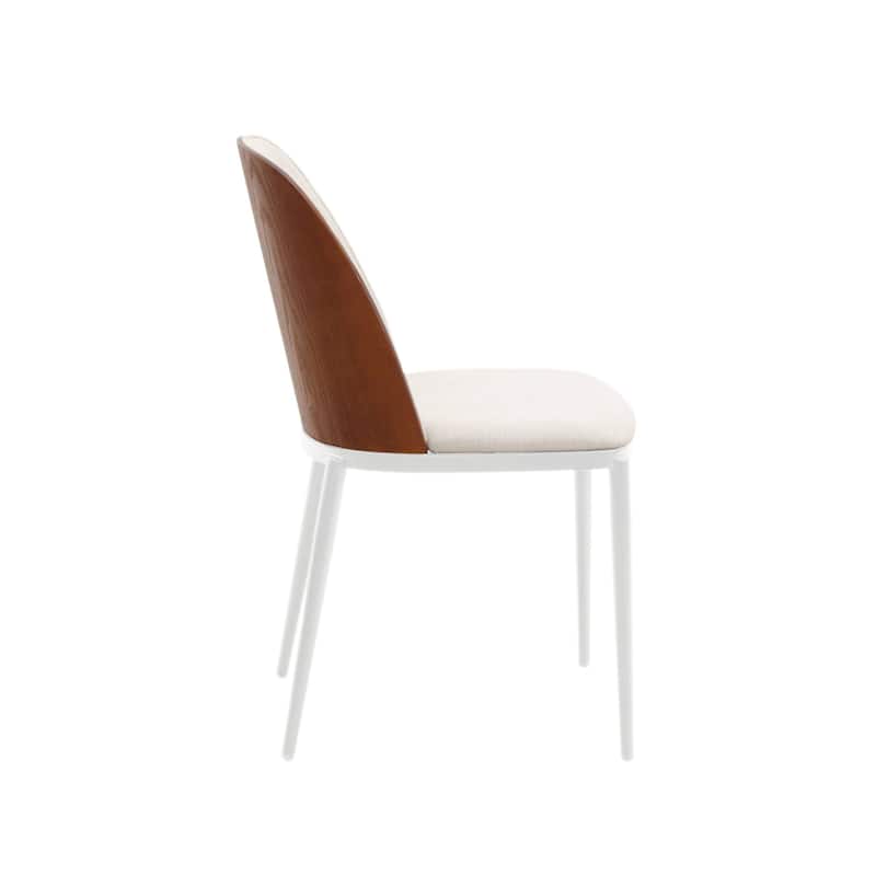 LeisureMod Tule Dining Chair with Upholstered Seat and White Steel Frame, Set of 2