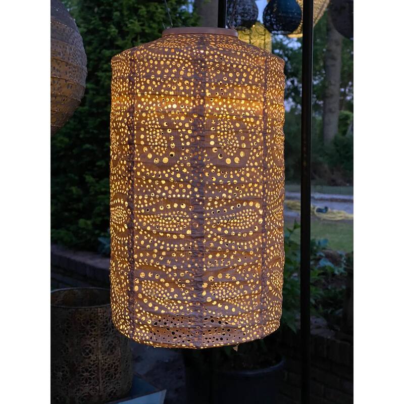 Pre-Lit Battery-Operated Cylinder Paisley Lantern - 19" - Pink