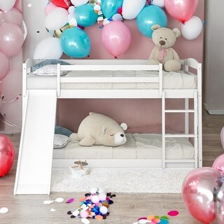 Space-saving Design Low Bunk Bed with Slide,Twin over Twin Bunk Bed with Convertible Slide and Ladder