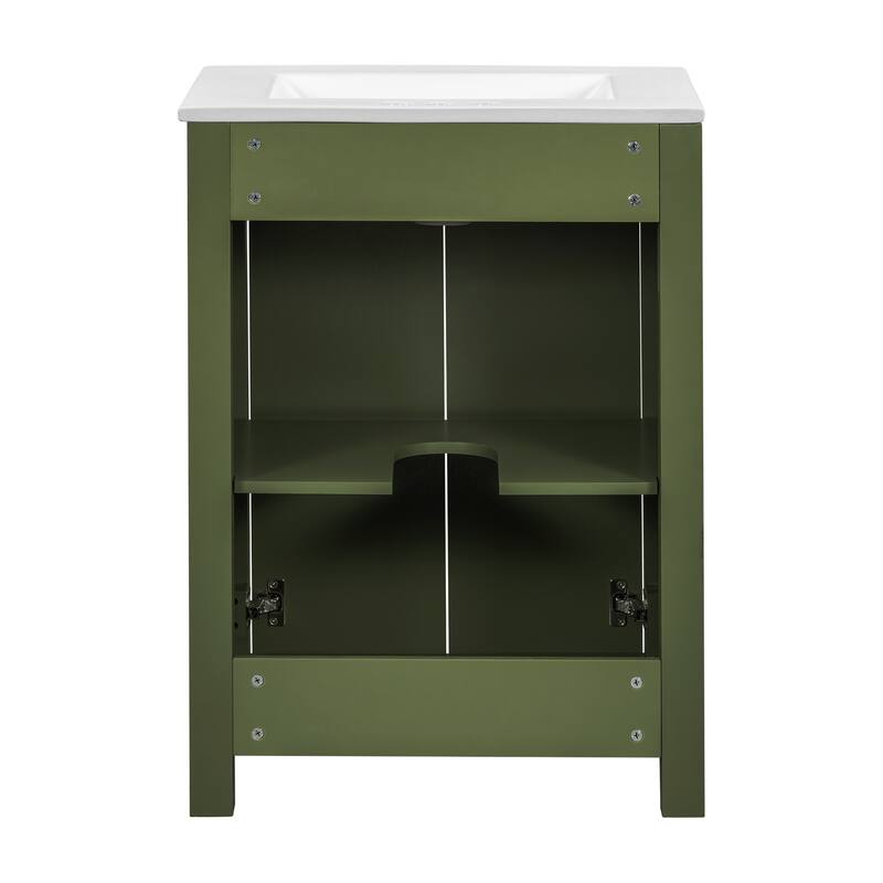 24" Vintage Style Small Bathroom Vanity with Ceramic Sink, 2 Soft-close Doors, Adjustable Shelf
