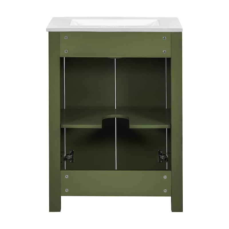 GDFStudio - Elysia Wood & Ceramic Bathroom Vanity with Sink & Storage Cabinet Organizer