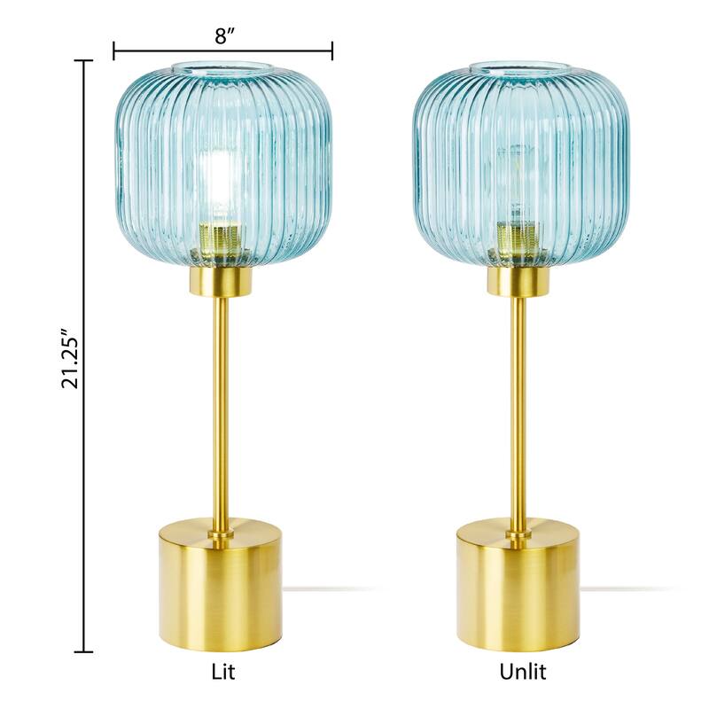 Rowan River of Goods 21.25-Inch Brushed Gold Metal Table Lamp with Glass Shade