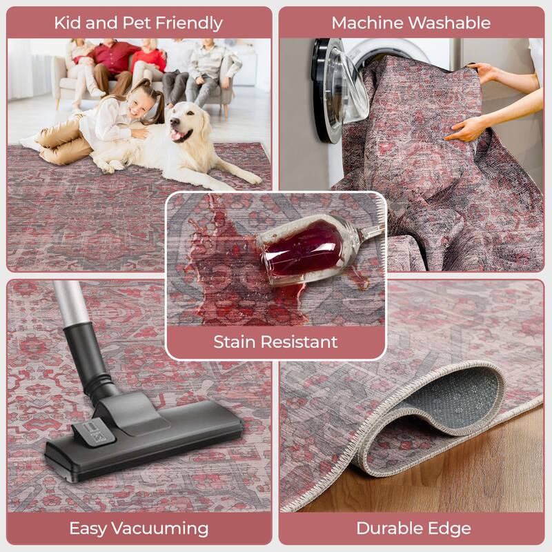 Superior Manakin Boho Non-Slip Machine Washable Indoor Area Rug or Runner