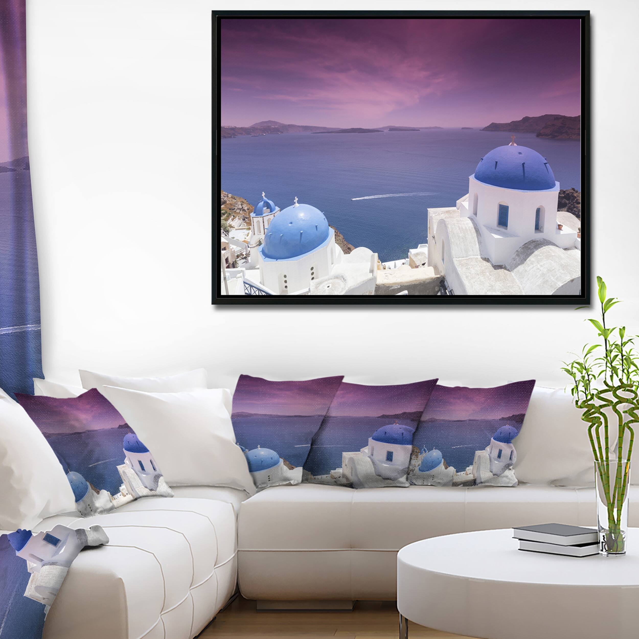 Designart "Blue Domed Churches on Caldera" Landscape Print Wall Framed