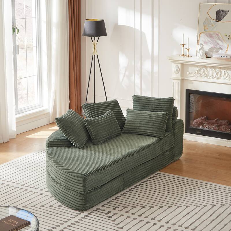 Rossetta 78.5'' 2-in-1 Neck Pillow Design Corduroy Modular Left Semi-Circular Sofa with Throw Pillows