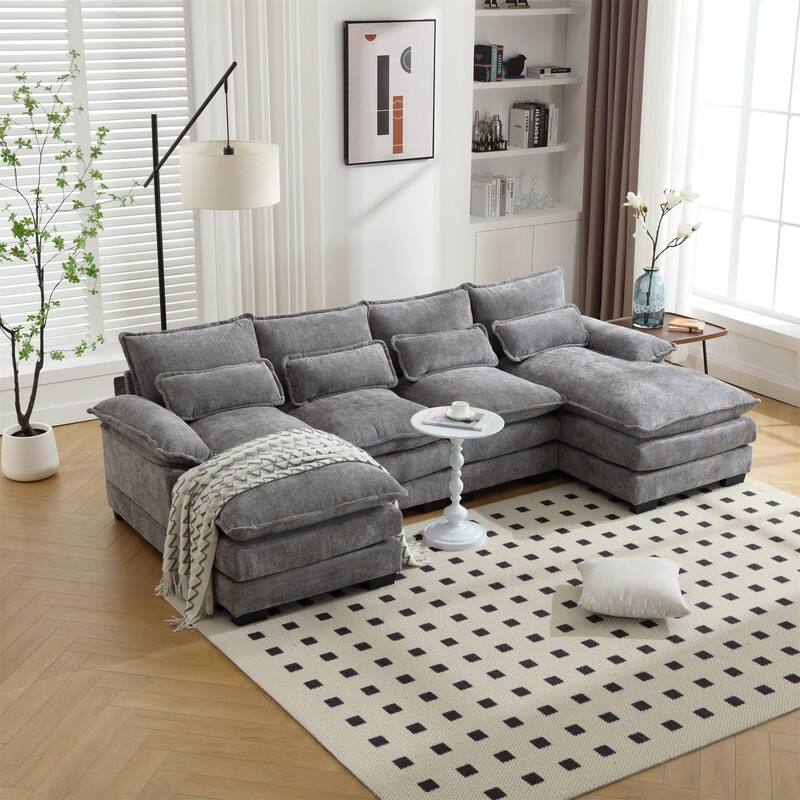 Sectional Sofa Cloud Couch for Living Room, Modern Chenille/Boucle U Shaped Couch, Comfy Modular Sofa Sleeper with Double Chaise