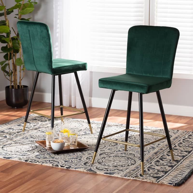 Preston Modern Luxe and Glam Velvet Upholstered Bar Stool (Set of 2)
