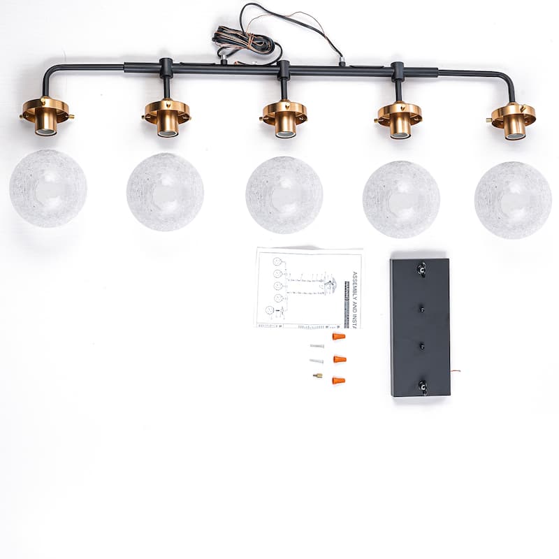 5-Light Crackled Glass Globe Linear Island Pendant Light Modern - Dia.38.19-in