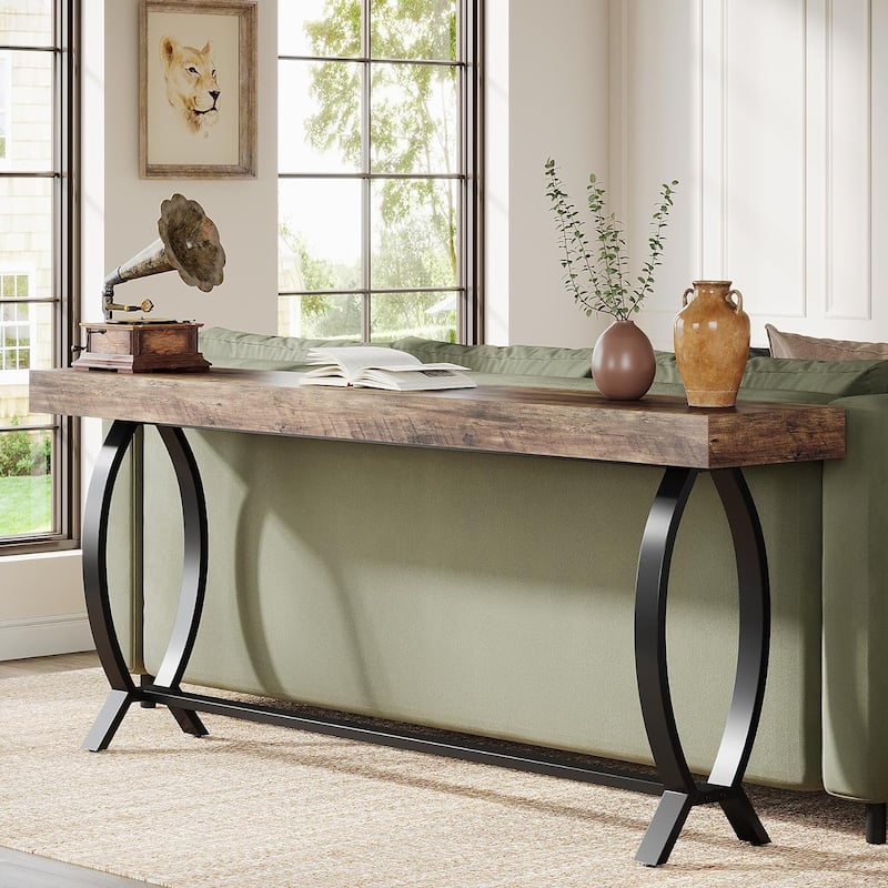 70.87-Inch Console Foyer Table for Entryway, Narrow Long Sofa Table Behind Couch - Brown - Wood