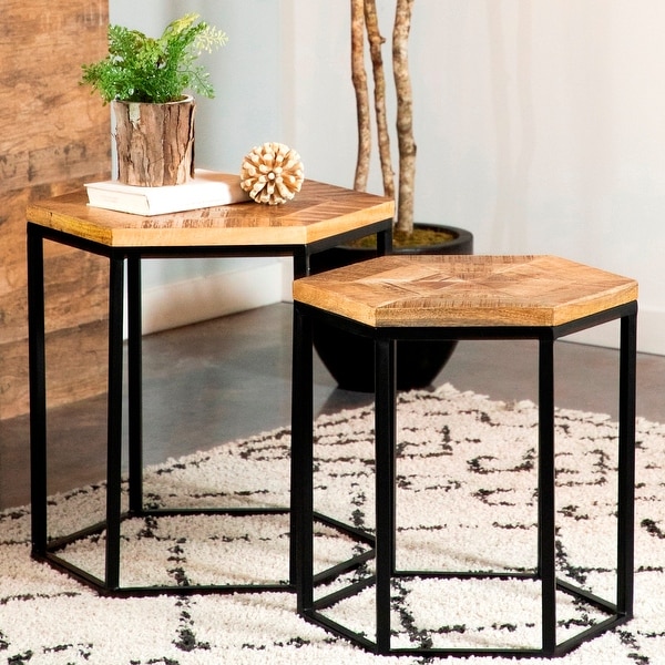 Modern Rustic Geometric Design Nesting Table Set Bed Bath