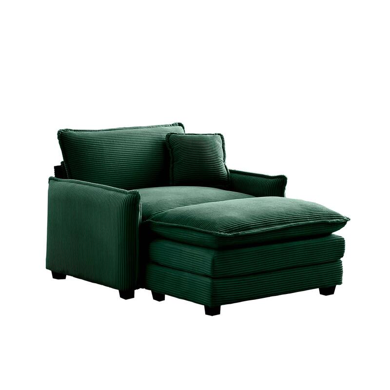 Ergonomic Corduroy Single Sofa Chair with Ottoman and Pillow