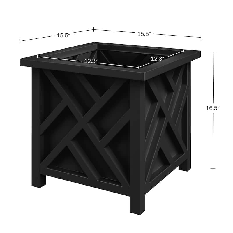 Lattice Design Planter Box - 15.5-Inch-Square Decorative Outdoor Flower or Plant Pot by Pure Garden (Black)
